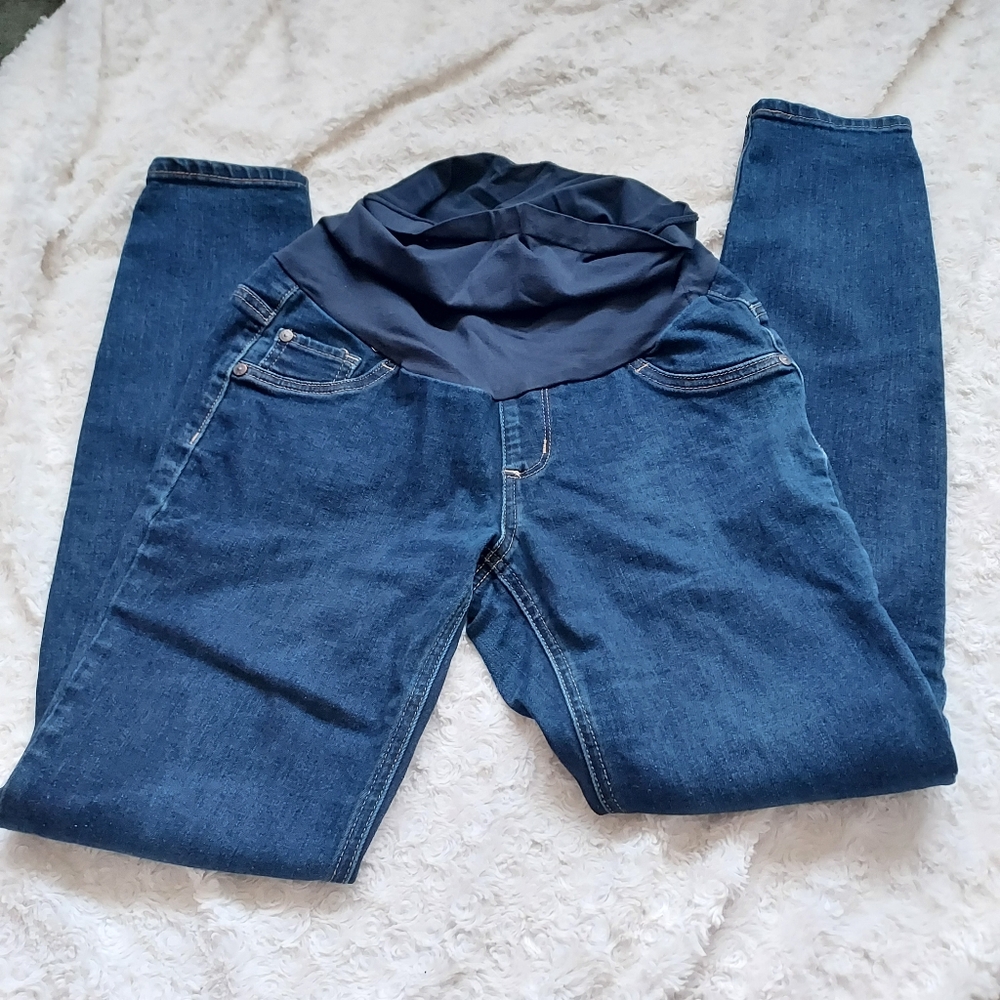 Indigo blue Comfy Pull On Stretch Maternity jeans size Small Expecting Mom-To-Be